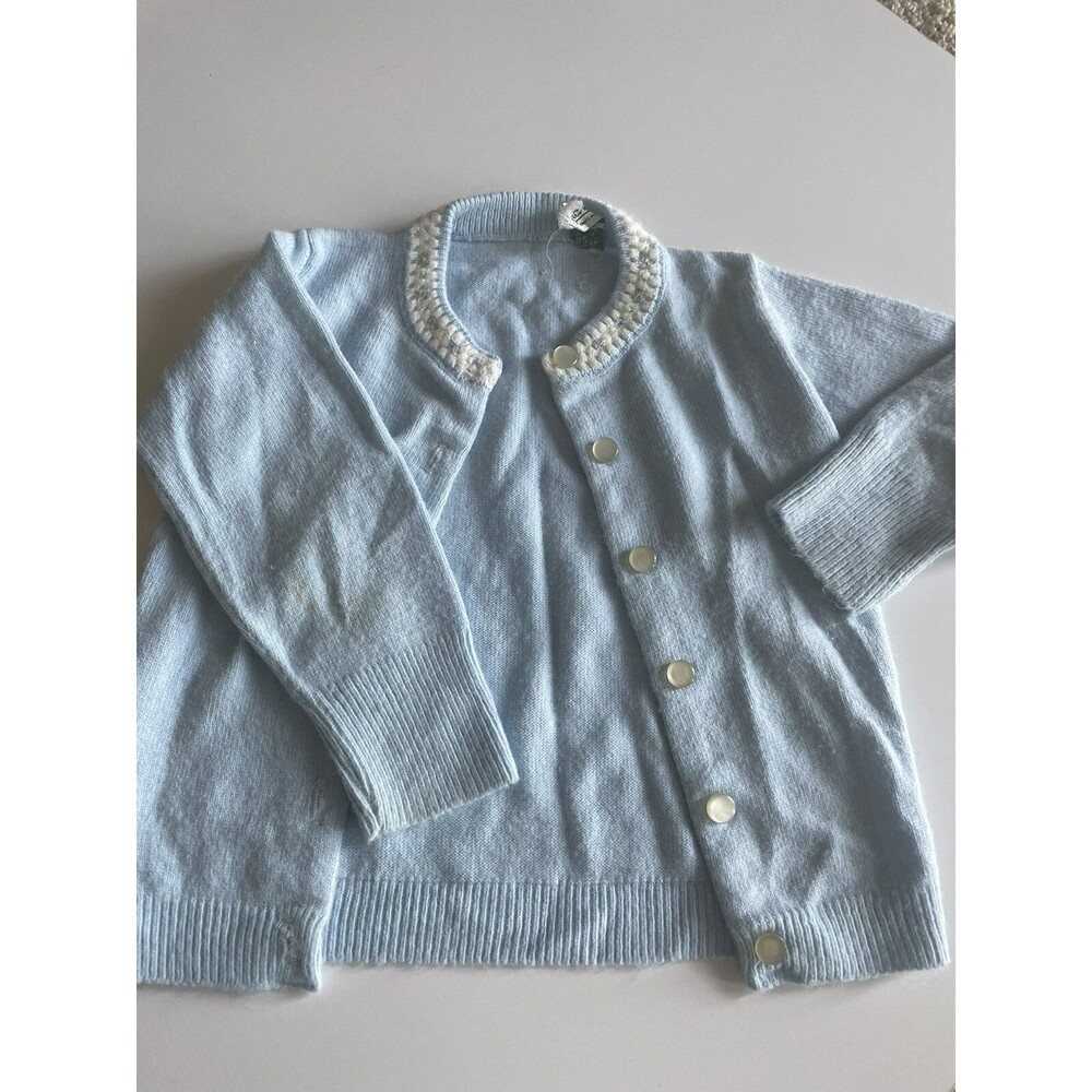 Vintage Blue Baby Cardigan Sweater With Flower Detail